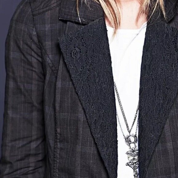 Free People Black Plaid Long Coat - Picture 6 of 10